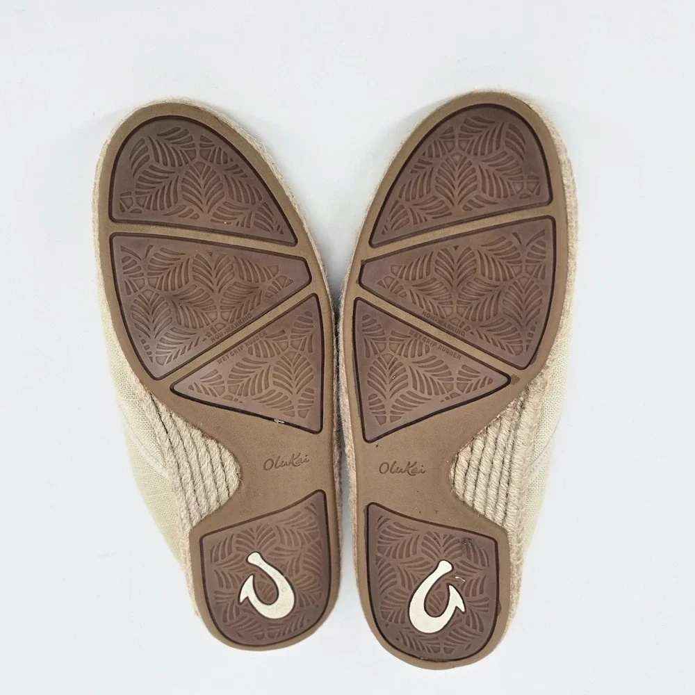 Olukai Kaula Paa Kapa Oatmeal Beige Espadrille Slip On Shoes Flats Women 8 VGUC